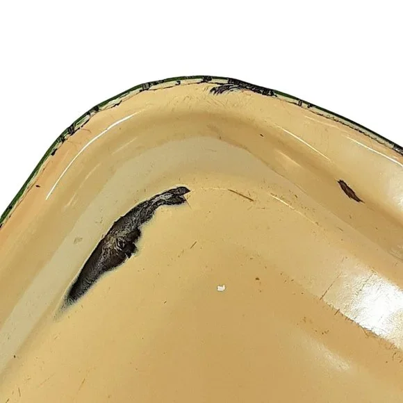 Cream and Green Enamelware Cake Casserole Pan Vintage Farmhouse Bakeware Decor - Picture 13 of 14